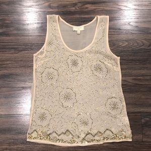 Anthropology Sheer Beige Sequin Tank
